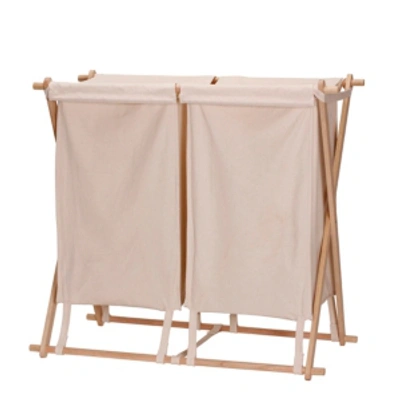 Household Essentials Collapsible Wood X-frame Double Laundry Hamper In Natural