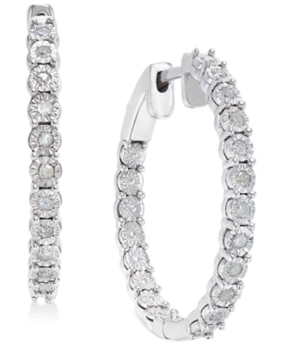 Macy's Diamond Hoop Earrings (1/4 Ct. T.w.) In Sterling Silver
