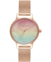 OLIVIA BURTON WOMEN'S RAINBOW ROSE GOLD-TONE STAINLESS STEEL MESH BRACELET WATCH 30MM