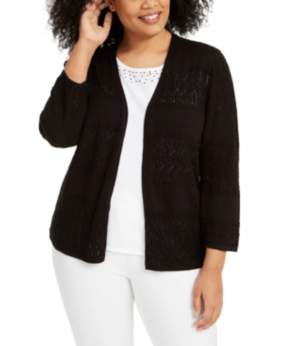 Alfred Dunner Plus Size Classics Two-for-one Sweater Top In Black