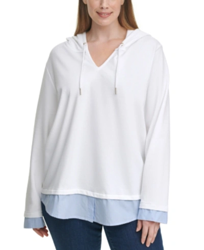 Tommy Hilfiger Plus Size Woven-hem Hoodie In Bright White