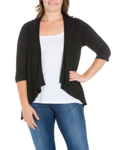 24seven Comfort Apparel Plus Size Elbow Length Sleeve Open Cardigan In Black
