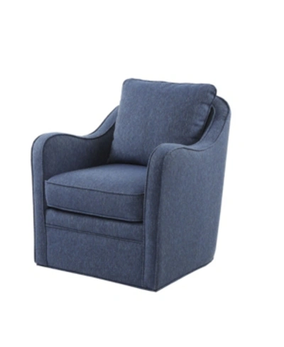 Furniture Madison Park Brianne Slub Weave Wide Seat Swivel Arm Chair In Navy