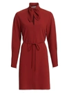 SEE BY CHLOÉ WOMEN'S LONG-SLEEVE TIENECK CREPE SHIRTDRESS,0400011420621