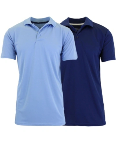 Galaxy By Harvic Men's Tag Less Dry-fit Moisture-wicking Polo Shirt, Pack Of 2 In Light Blue And Navy