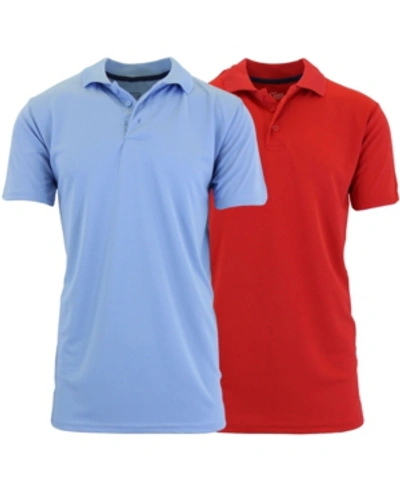 Galaxy By Harvic Men's Tag Less Dry-fit Moisture-wicking Polo Shirt, Pack Of 2 In Light Blue And Red