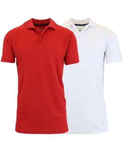 Galaxy By Harvic Men's Tag Less Dry-fit Moisture-wicking Polo Shirt, Pack Of 2 In Red And White