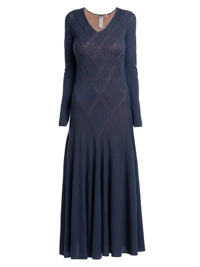 Agnona Ultralight Stretch Cashmere Diamond Knit Maxi Dress In Dark Indigo
