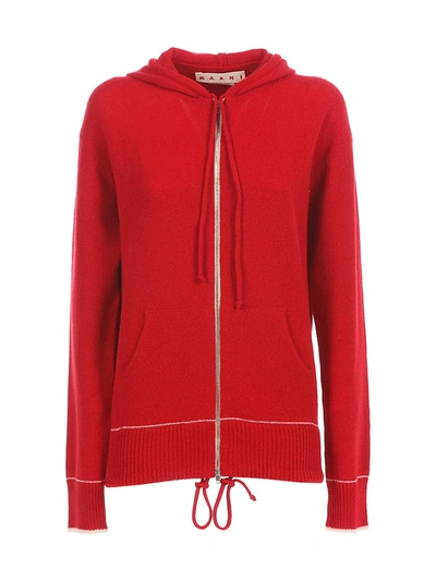 Marni Women's Cashmere Embroidered Logo Zip Up Hoodie In Red