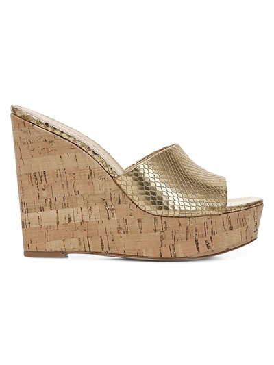 Veronica Beard Women's Dali Metallic Snakeskin-embossed Leather & Cork Platform Wedge Mules In Gold