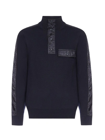 Dior Homme  Oblique Motif High Collar Sweater In Blue