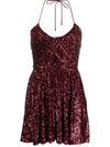 Saint Laurent Sequinned Pleated Mini Dress In Red