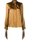 Saint Laurent Blouse In Silk Satin Crepe Gold In Brown