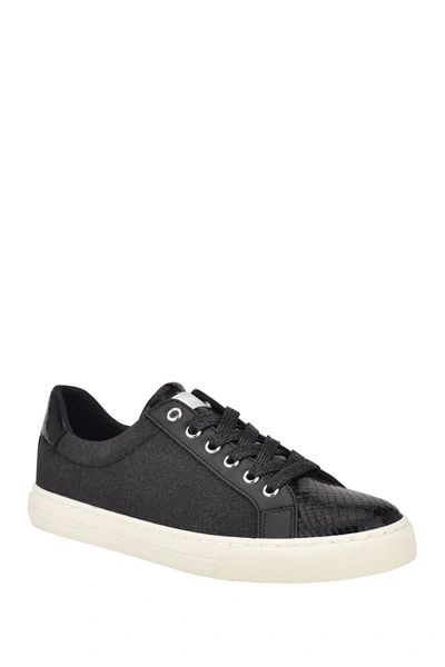 Nine West Layna Snakeskin Embossed Sneaker In Black/black Glitter