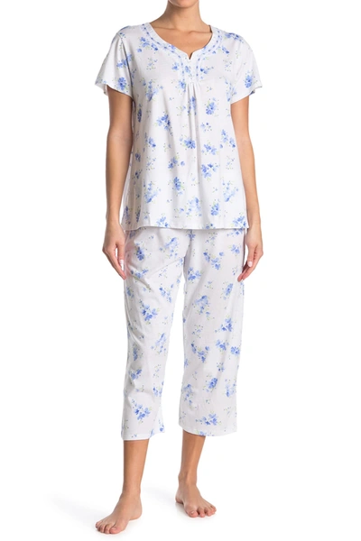 Aria Floral Shirt & Capri Pants Pajama Set In Peri/flo