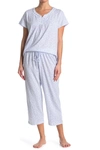Aria Floral Shirt & Capri Pants Pajama Set In Whiteblu