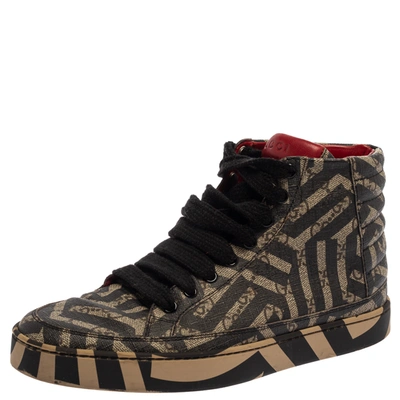 Pre-owned Gucci Beige And Brown Monogram Canvas Caleido High Top Sneakers Size 39