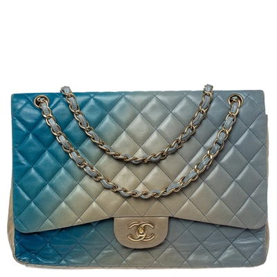 Pre-owned Chanel Blue Ombre Quilted Leather Maxi Classic Single Flap Bag