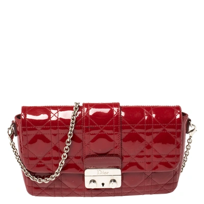 Pre-owned Dior Red Cannage Patent Leather New Lock Chain Clutch