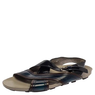 Pre-owned Prada Black/blue Leather Slingback Slide Sandals Size 43
