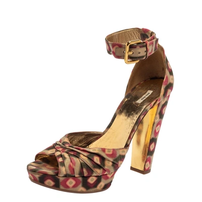 Pre-owned Miu Miu Multicolor Printed Fabric Ankle Strap Sandals Size 38.5