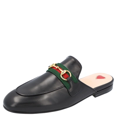 Pre-owned Gucci Black Leather Princetown Mules Size Eu 35