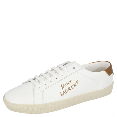 Pre-owned Saint Laurent White/brown Leather Court Classic Sneakers Size Eu 37