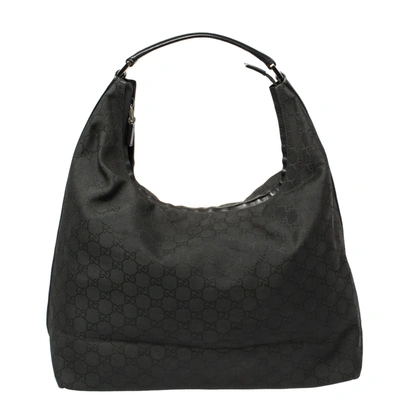 Pre-owned Gucci Black Gg Nylon And Leather Top Zip Hobo