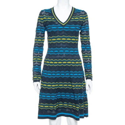 Pre-owned Missoni M  Multicolor Perforated Knit Fit & Flare Midi Dress M