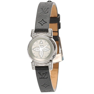Pre-owned Louis Vuitton Silver Diamonds Stainless Stee Tambour Bijou Q151k Women's Wristwatch 18 Mm
