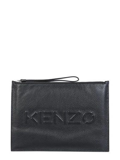 Kenzo Logo Embossed Zip Clutch In Black