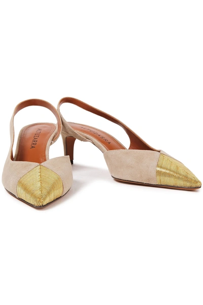 Altuzarra Kit Chain-embellished Suede Slingback Pumps In Taupe