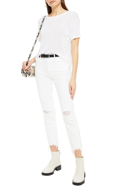 Enza Costa Cropped Knitted T-shirt In White