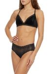 STELLA MCCARTNEY ALLY INDULGING LACE-TRIMMED VELVET SOFT-CUP TRIANGLE BRA,3074457345624930710