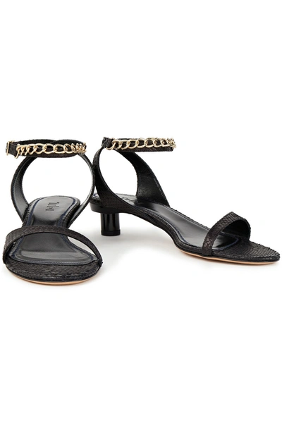 Tibi Chain-trimmed Snake-effect Leather Sandals In Black