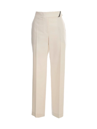 Brunello Cucinelli Brass-embellished Straight-leg Trousers In Neutrals