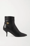 DOLCE & GABBANA LOGO-EMBELLISHED LEATHER ANKLE BOOTS