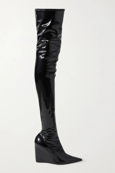 Amina Muaddi Danielle Pointed-toe Latex Thigh-high Boots In Black