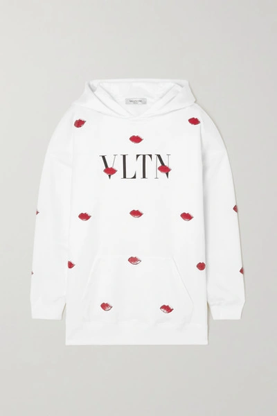 Valentino Sequined Printed Cotton-blend Hoodie In White