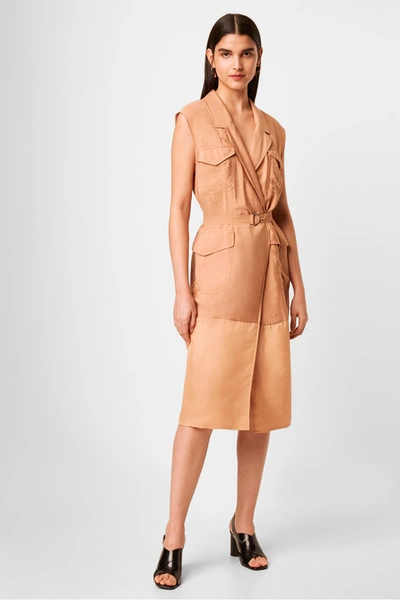 French Connection Notch Collar Belted Sleeveless Dress In Blushed Tan