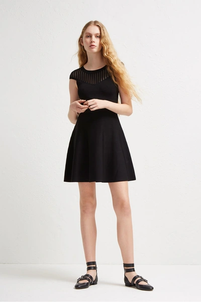French Connection Rose Crepe Fit And Flare Dress In Black