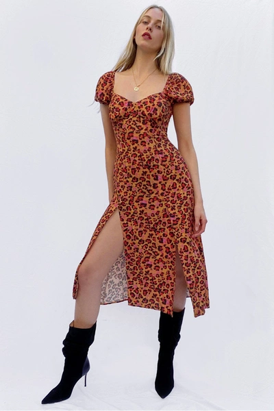 French Connection Ameli Leopard Puff Sleeve Dress In Rose Desert Multi