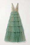 MARCHESA TIERED CRYSTAL-EMBELLISHED TULLE GOWN