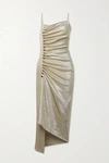 Rabanne Metallic Pleated Dress With Side-button Ruched Detail In Gold