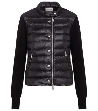 Moncler Quilted Down And Cotton Cardigan In Black