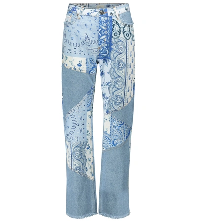 Etro High-rise Patchwork Straight Jeans In Light Blue