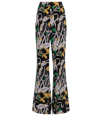 Diane Von Furstenberg Federica Botanical-print Palazzo Trousers In Black