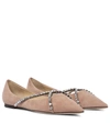 Jimmy Choo Genevi Crystal-embellished Suede Point-toe Flats In Pink