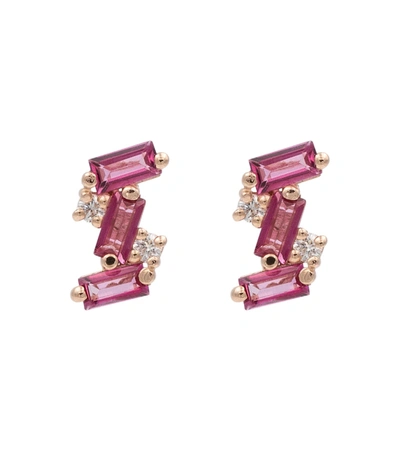 Suzanne Kalan 14kt Rose Gold Earrings With Diamonds And Topaz In Rhodolite/pink Topaz