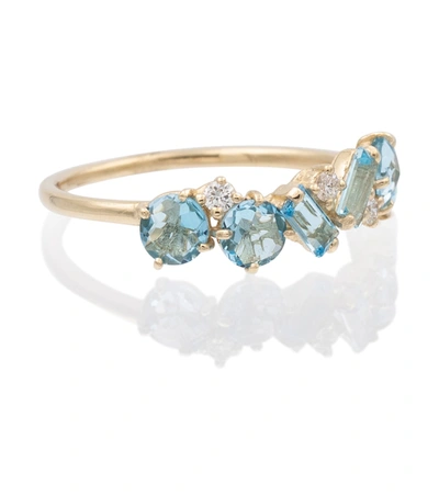 Suzanne Kalan 14ct Yellow Gold Topaz Ring With Diamonds In Blue